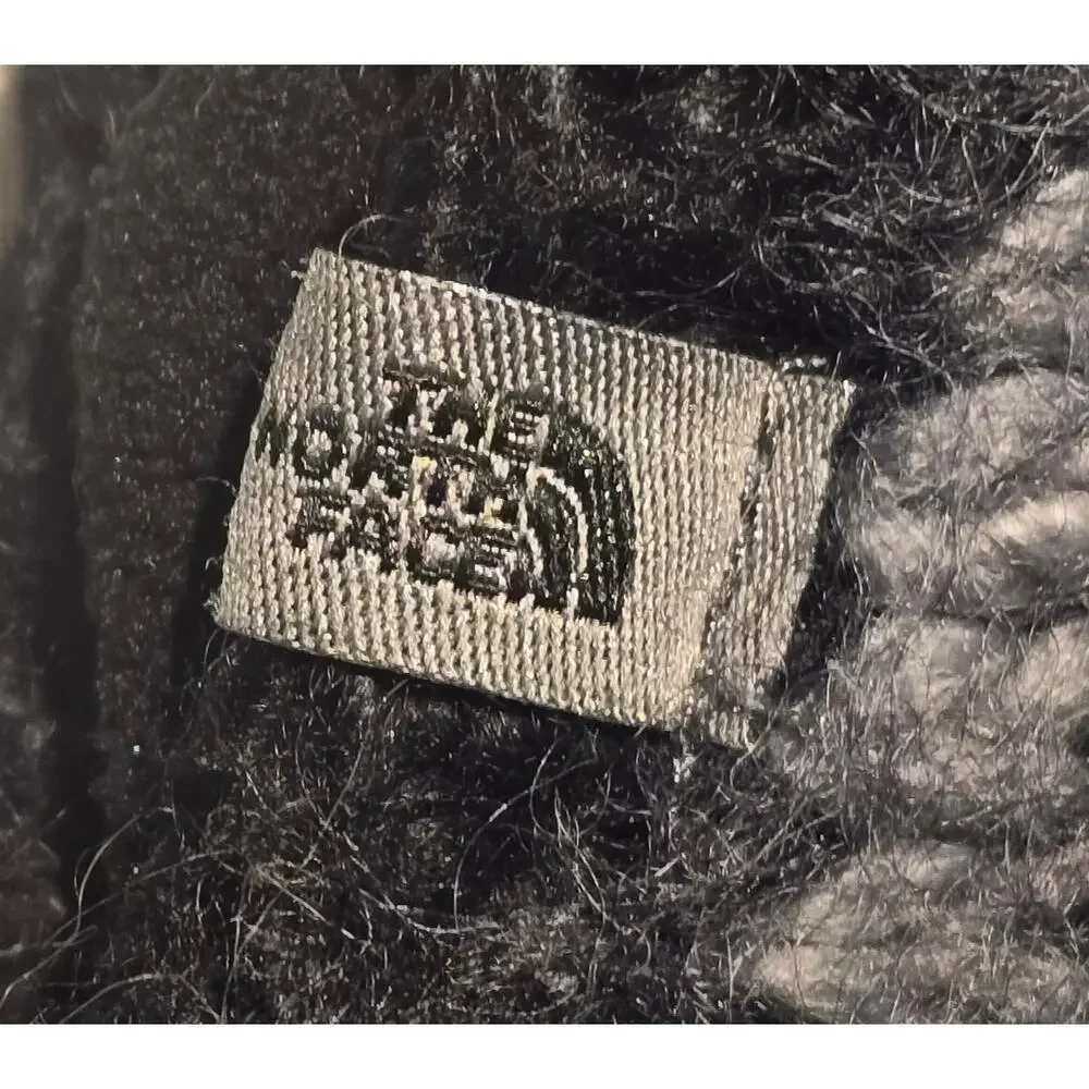 The North Face Earflap Beanie Hat Fleece Braided Tassel Black Gray Unisex